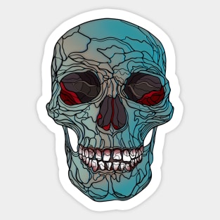 Colorful blue skull with red interior Sticker